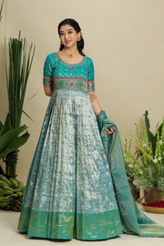 Teal Blue Patola Pattu Dress