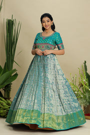 Teal Blue Patola Pattu Dress