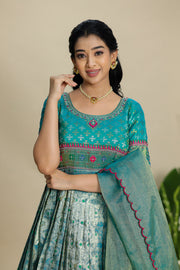 Teal Blue Patola Pattu Dress