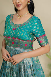 Teal Blue Patola Pattu Dress