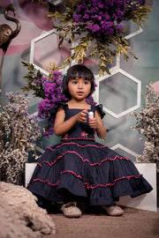 Baby Cotton Ruffle Dress in Black