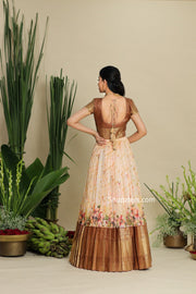 Copper Kota Zari Dress With Floral Print