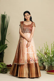 Copper Kota Zari Dress With Floral Print