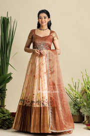 Copper Kota Zari Dress With Floral Print