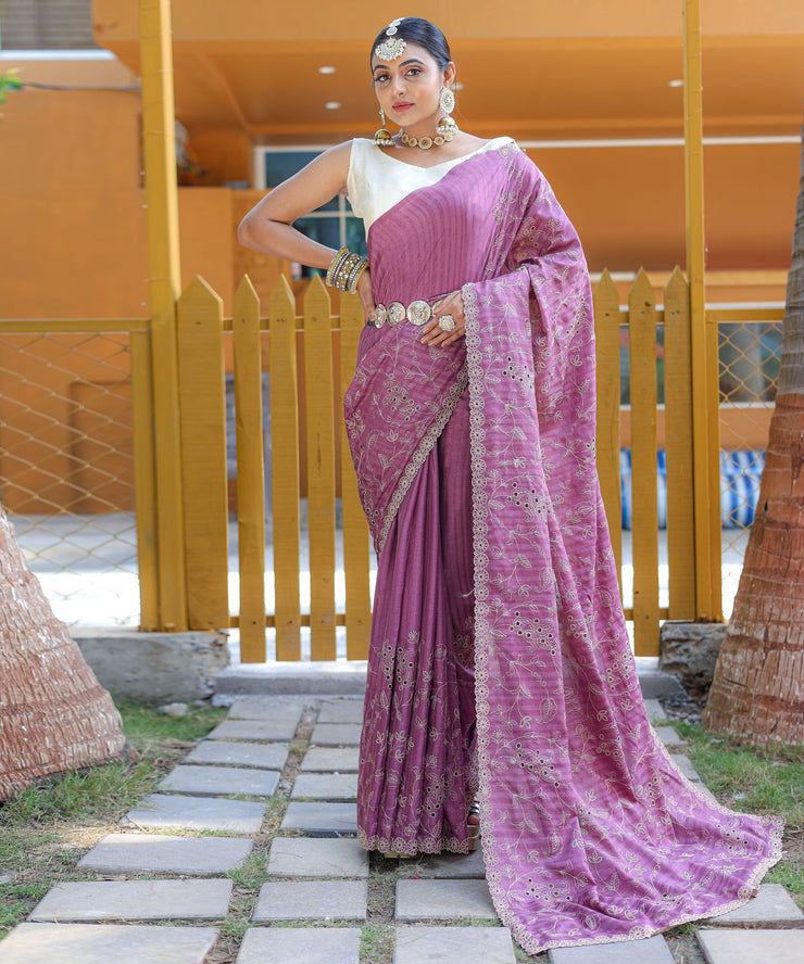 Pure Soft Silk Saree  With Cutwork Border