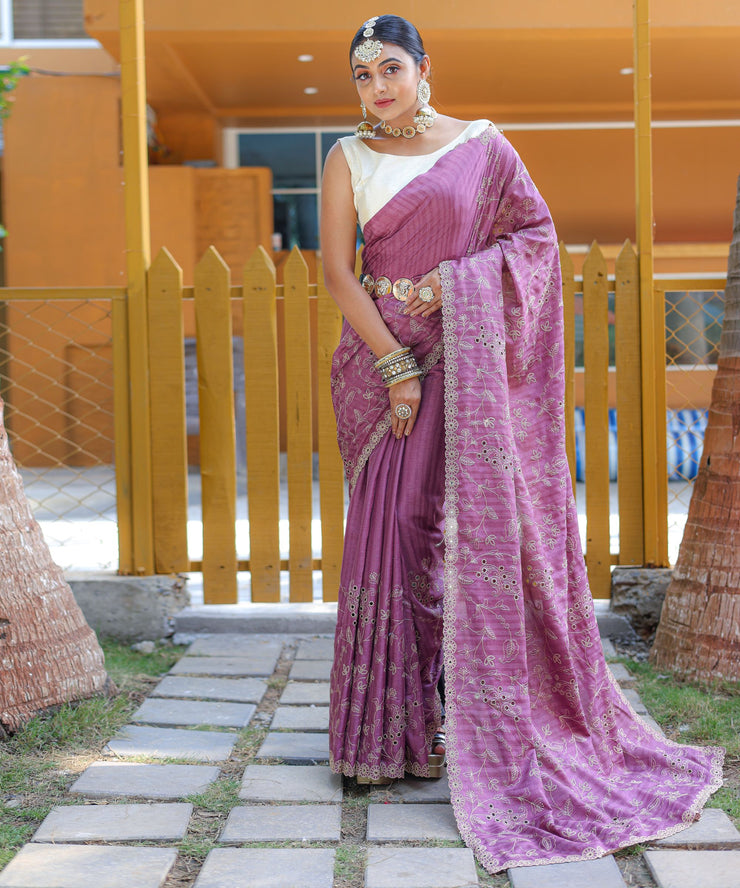 Pure Soft Silk Saree  With Cutwork Border