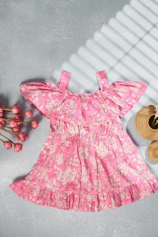Pink off-shoulder cotton dress