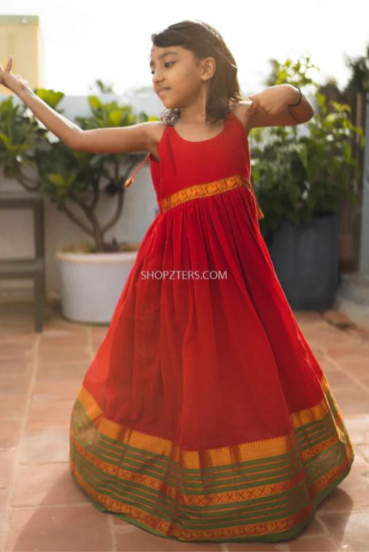 Red Narayanapet Cotton Dress Mini