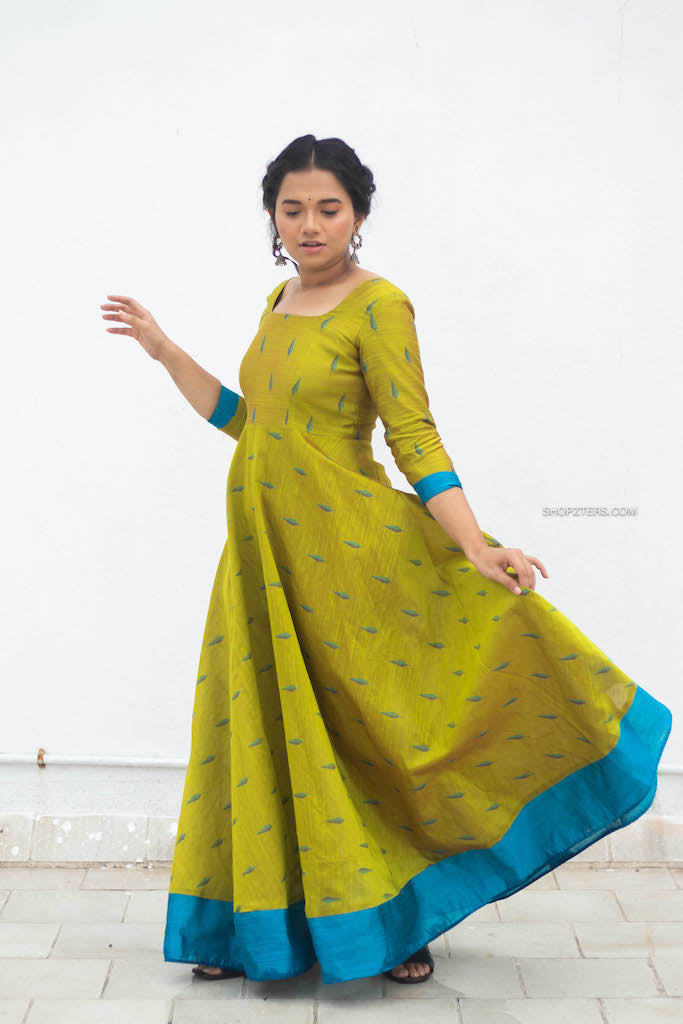 Pear Green Dupion Maxi Dress