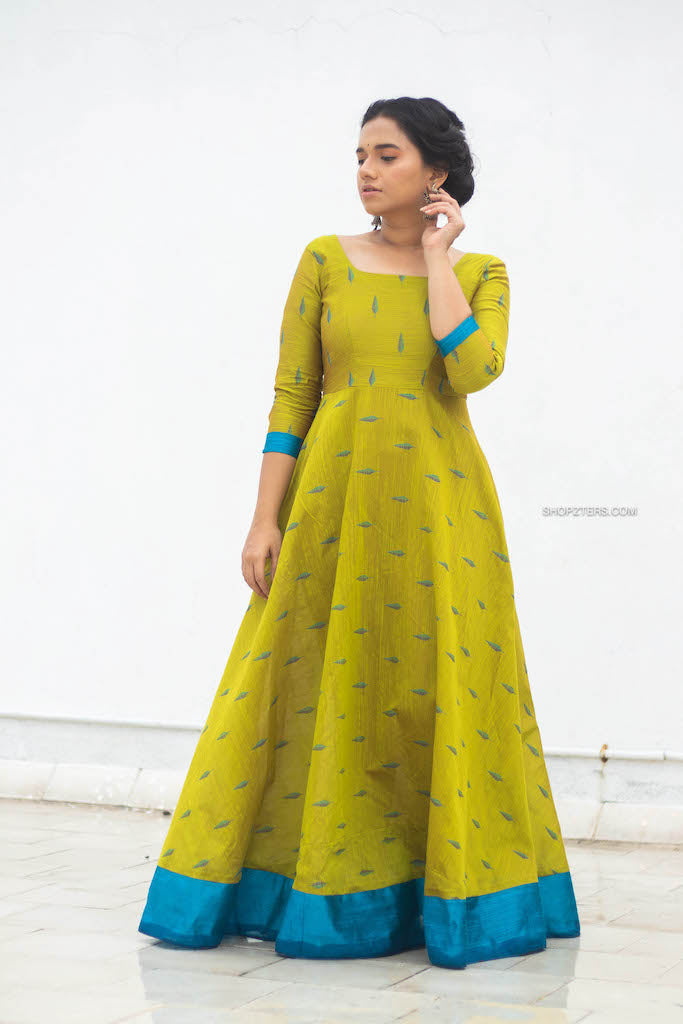Pear Green Dupion Maxi Dress
