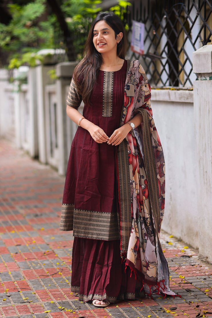 Maroon Pure Handloom Sharara Set