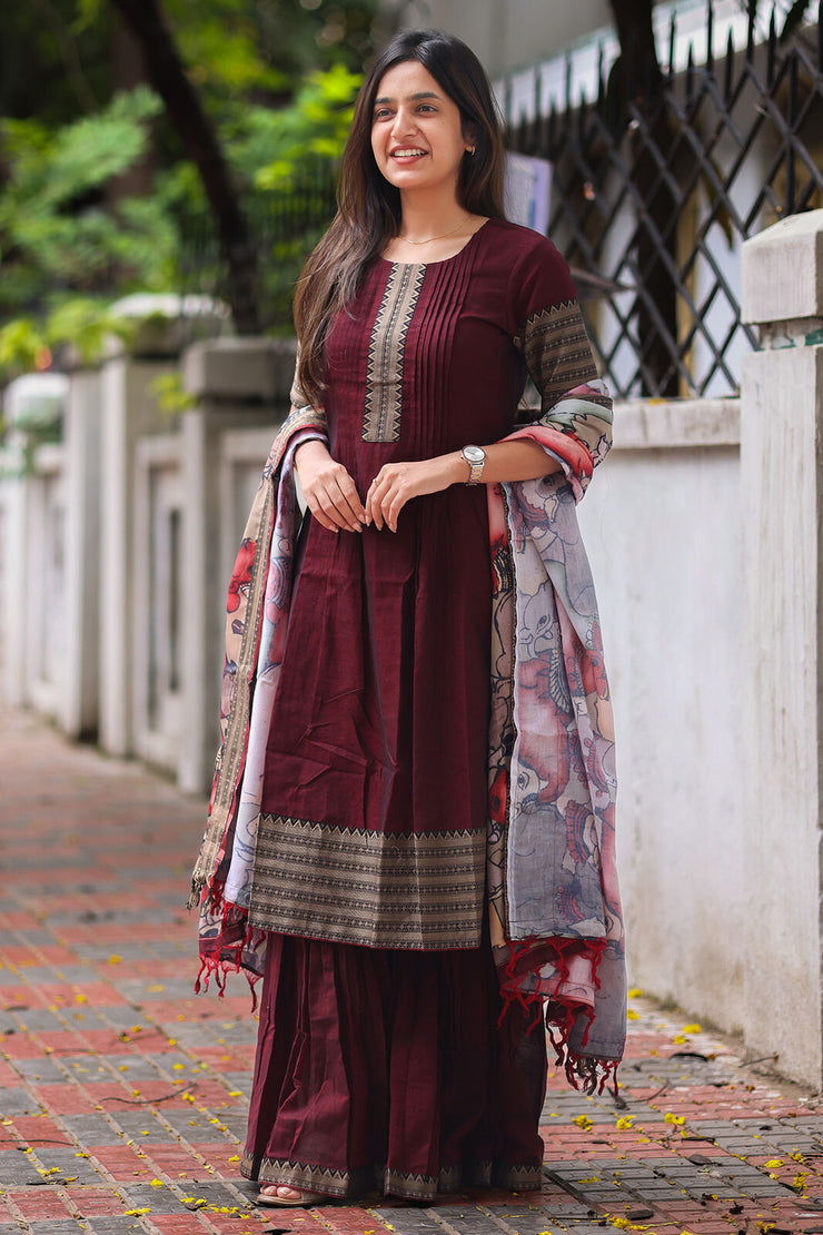 Maroon Pure Handloom Sharara Set