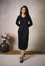 Black and Beige Cotton Satin Kurta Set