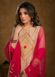 Beige Cotton Silk Kurta with Classy Zari Work and Dupatta (Pant Optional)