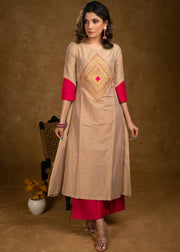 Beige Cotton Silk Kurta with Classy Zari Work and Dupatta (Pant Optional)