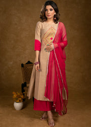 Beige Cotton Silk Kurta with Classy Zari Work and Dupatta (Pant Optional)