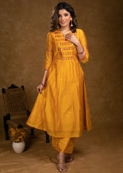 Mango Chanderi Kurta Set with Fuchsia Pink Mirror Hand Work on Yoke, Sleeves & Palazzo - Dupatta Optional