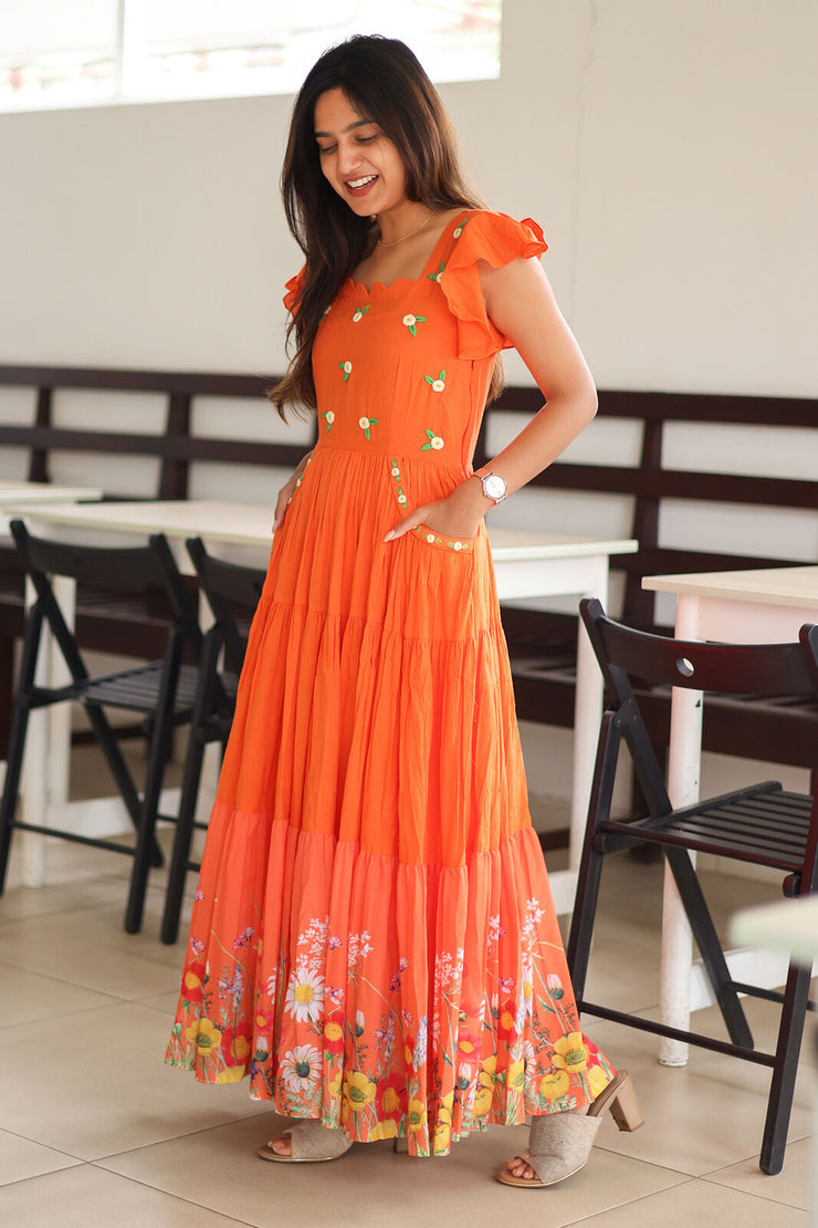 Blissful orange  midi dress