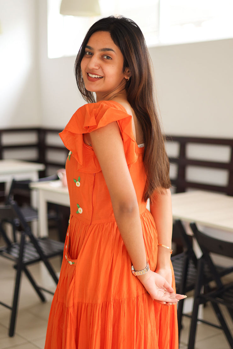 Blissful orange  midi dress