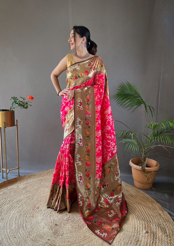 Paithani And Patola Fusion Saree With Meenakari Pallu