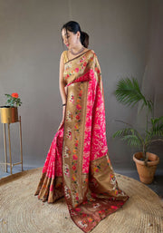 Paithani And Patola Fusion Saree With Meenakari Pallu