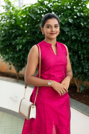 Pink Striped Semi Silk Kurta And Pants