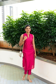 Pink Striped Semi Silk Kurta And Pants