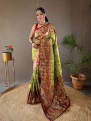 Paithani And Patola Fusion Saree With Meenakari Pallu