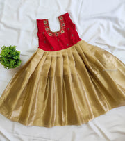 Red and Golden Pattu Frock