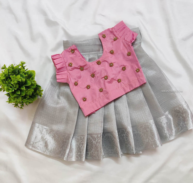 Light Pink Top With Silver Organza Skirt