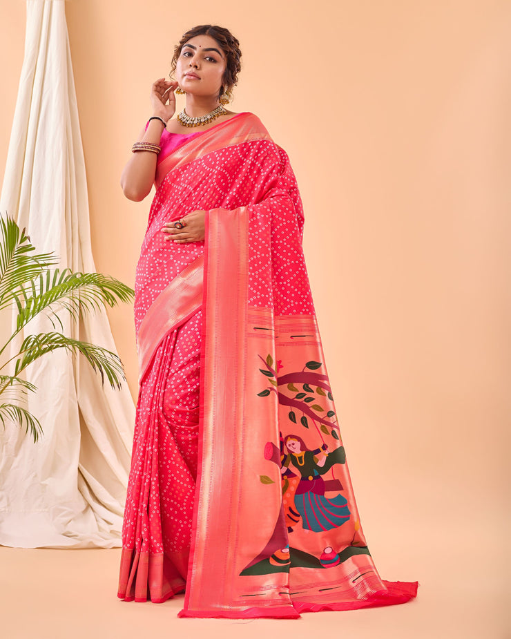 Adorable  Bandhej Paithani Saree