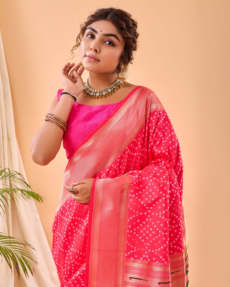 Adorable  Bandhej Paithani Saree