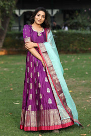 Purple Kanchi Swarovski-Adorned Peacock  Border Pattu Dress,