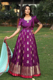 Purple Kanchi Swarovski-Adorned Peacock  Border Pattu Dress,