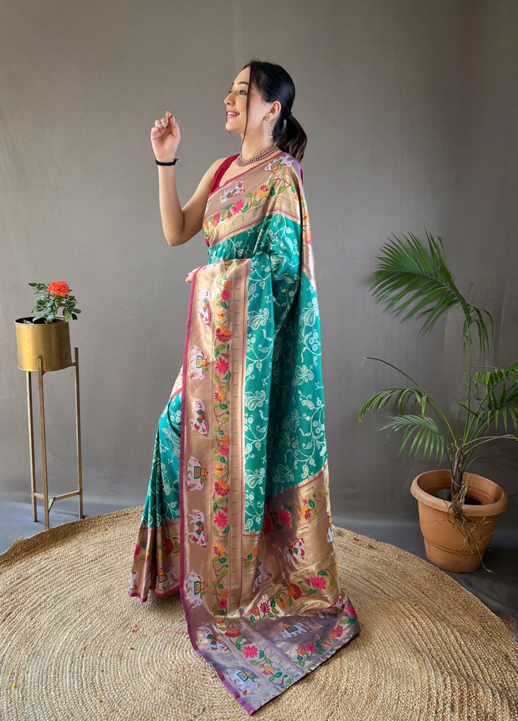 Paithani And Patola Fusion Saree With Meenakari Pallu