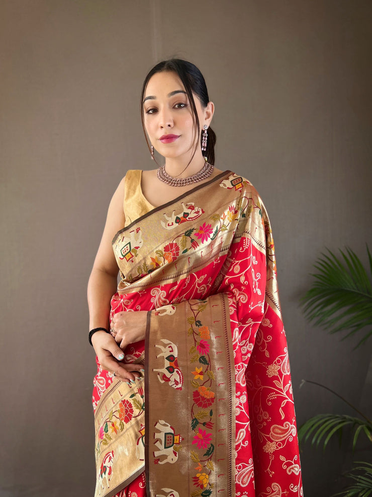 Paithani And Patola Fusion Saree With Meenakari Pallu