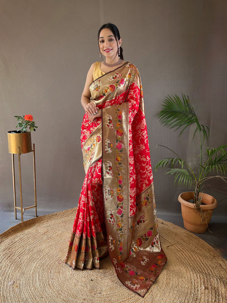 Paithani And Patola Fusion Saree With Meenakari Pallu