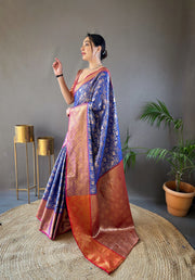 Checked Pattern Peacock And Elephant Buttas Silk Saree