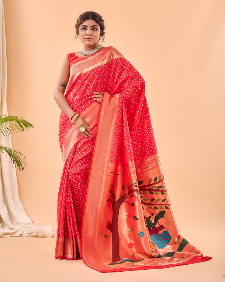 Adorable  Bandhej Paithani Saree