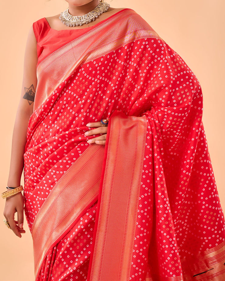 Adorable  Bandhej Paithani Saree