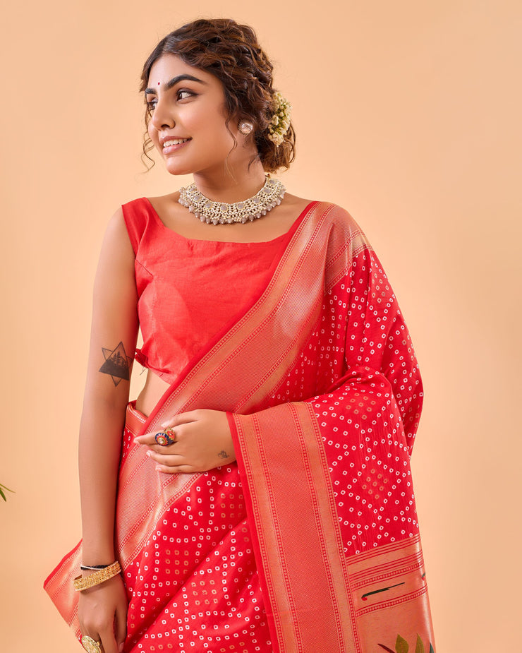 Adorable  Bandhej Paithani Saree