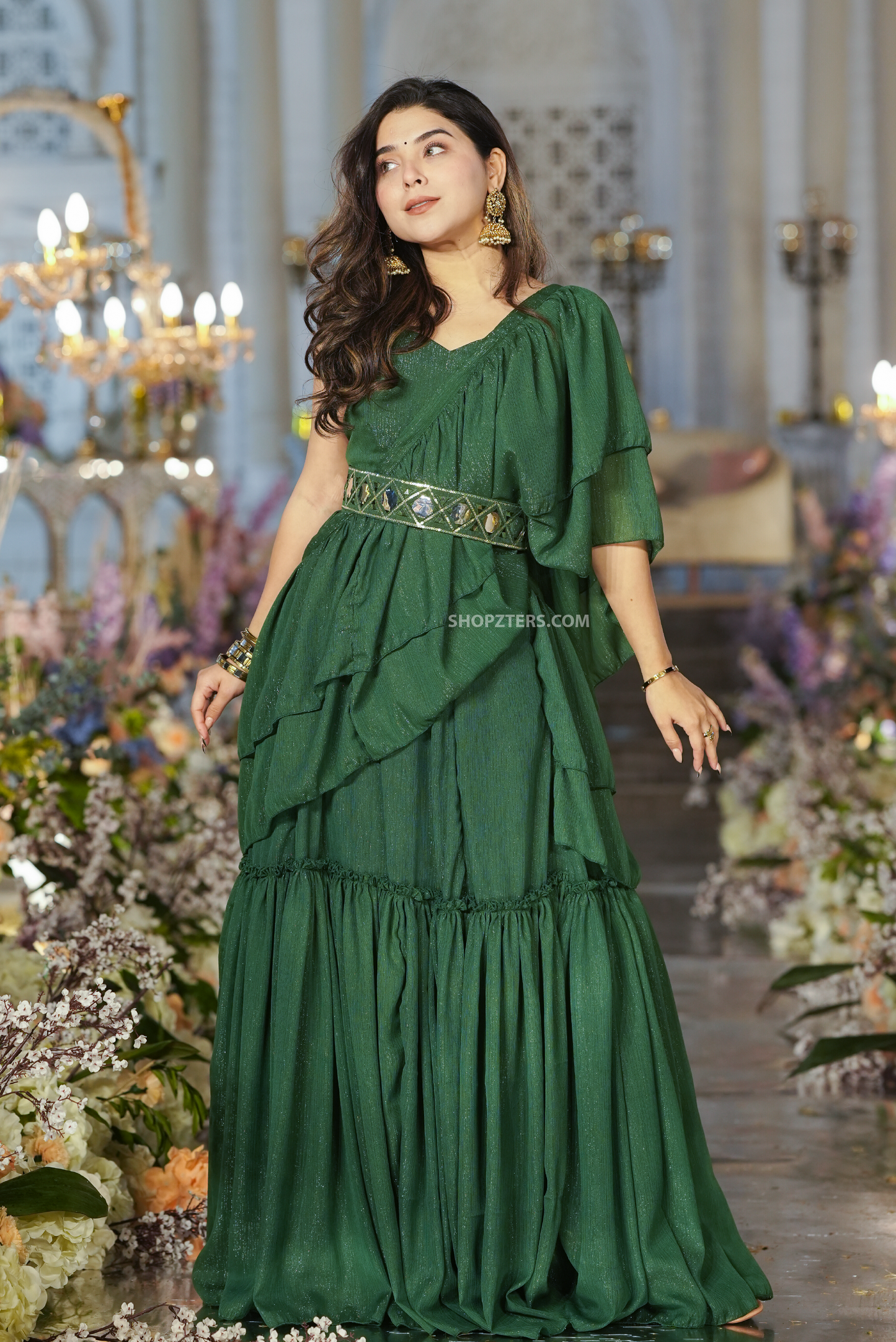 Savannah Green Chiffon Saree