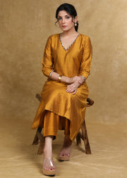 Mustard Cotton Silk A-Line Kurti Highlighted with Gotta Patti - Coord Pant Optional