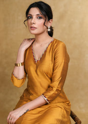 Mustard Cotton Silk A-Line Kurti Highlighted with Gotta Patti - Coord Pant Optional