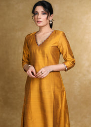 Mustard Cotton Silk A-Line Kurti Highlighted with Gotta Patti - Coord Pant Optional