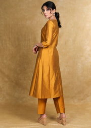 Mustard Cotton Silk A-Line Kurti Highlighted with Gotta Patti - Coord Pant Optional