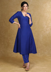 Royal Blue Cotton Silk A-Line Kurti Highlighted with Gotta Patti - Coord Pant Optional