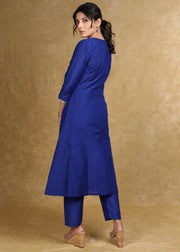 Royal Blue Cotton Silk A-Line Kurti Highlighted with Gotta Patti - Coord Pant Optional