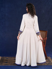 Majestic Off-White Rayon Anarkali Gown with Kalamkari Yoke & Mirror Work