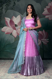 Pink Organza Anarkali Dress with Blue Net dupatta